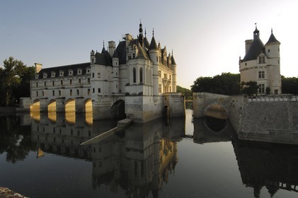 France, Indre et Loire, Chateau de Chenonceau of Renaissance style built between 1513 and 1522 on Cher River banks and the tour des Marques