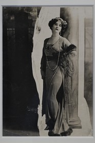 United Kingdom, Northern Ireland, Cultra near Belfast, Ulster Folk and Transport Museum, photo of the RMS Titanic first class passenger Lady Buff Gordon, one of the twelve surviving occupying a life boat designed for forty people