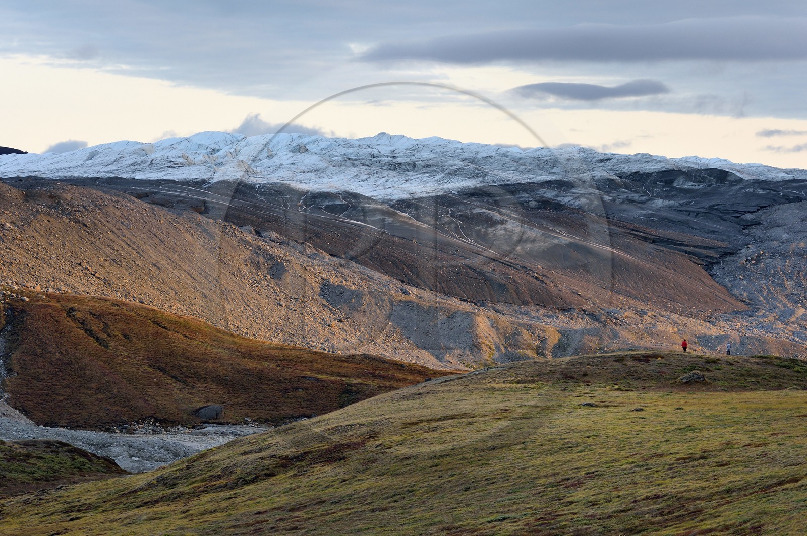 Groenland, région du centre ouest vers Kangerlussuaq, le glacier Russell en bordure de la calotte glaciaire et situé sur le site du patrimoine mondial de l'UNESCO d'Aasivissuit - Nipisat
