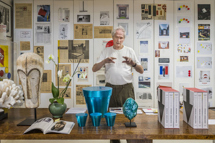 France, Paris, visual artist Jean-Pierre Raynaud in his studio apartment
