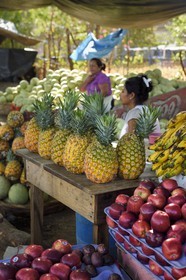 Nicaragua, Leon, marché du quartier de Sutiaba, étal de fruits et légumes
