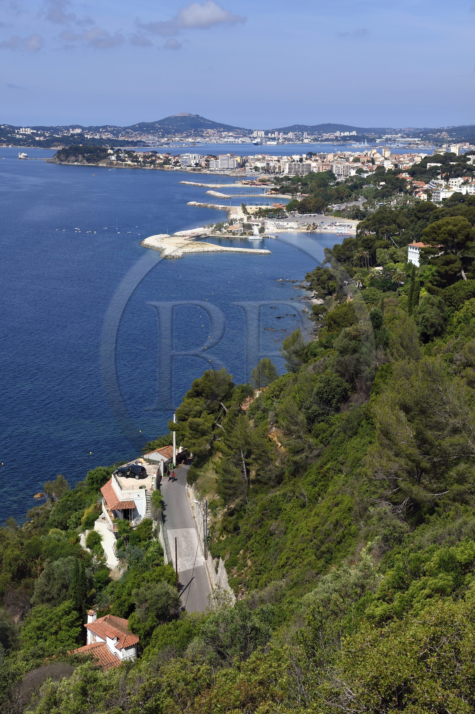 France, Var, Toulon, Le Mourillon district, the beaches seen from the Fort du Cap Brun