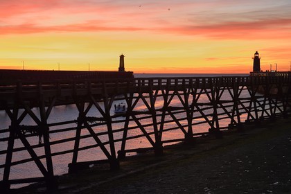 France, Seine Maritime, Pays de Caux, Cote d'Albatre, Fecamp, wooden footbridge at the entrance of the harbour