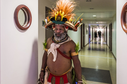 France, Paris, UNESCO Headquarters, conference at Earth University on November 25, 2022, Papuan Chief Mundiya Kepanga