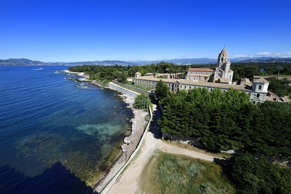 France, Alpes-Maritimes, Lerins Islands, Saint-Honorat island, Abbey of Lerins, the abbey church and monastery