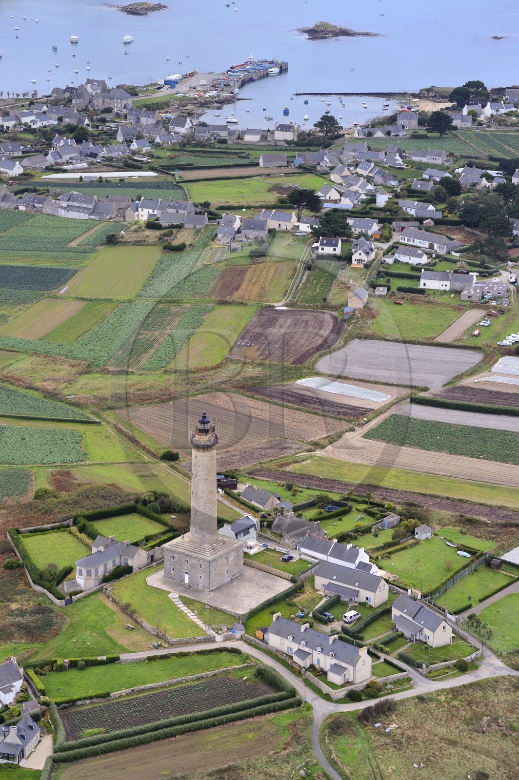 France, Finistere, Batz Island and the lighthouse (aerial view)