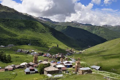 Georgia, Upper Svaneti (Zemo Svaneti), village of Ushguli, listed as World heritage by UNESCO, Svan defensive towers erected next to the houses