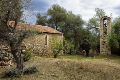 France, Corse-du-Sud (2A), région de Cargèse, chapelle Sainte-Marie au hameau de Rundulinu à Paomia