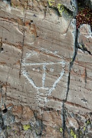 France, Alpes-Maritimes, parc national du Mercantour (Mercantour National Park), the Vallee des Merveilles (Valley of Wonders) scattered with thousands of rupestral engravings of the Bronze Age, hornlike anthropomorphized figure engraved on the so called rock of the Christ