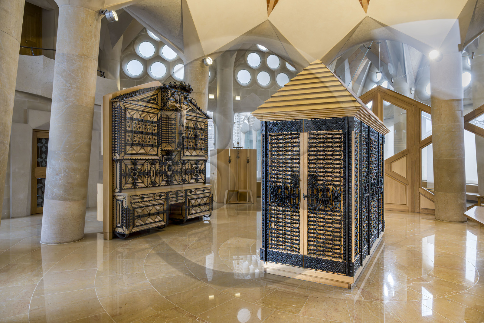 Spain, Catalonia, Barcelona, Eixample district, Sagrada Familia basilica by Catalan modernist architect Antoni Gaudi, listed as a UNESCO World Heritage Site, the sacristy