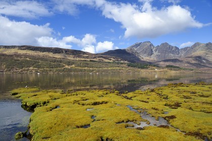 Royaume-Uni, Ecosse, région des Highlands, les Hébrides, Ile de Skye, le Loch Slapin vers Torrin et les montagnes des Red Cuillin
