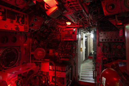 France, Loire Atlantique, Saint Nazaire, the Espadon submarine (S637), the first submarine of the French Navy to dive under the ice floe in 1964, sheltered in the bunker of the Fortified Lock of the former German submarine base built during the last world war