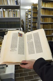 Croatia, Dalmatia, Dalmatian Coast, Island of Pasman, Kraj, the Franciscan monastery Sv U kraju Dujam - Sv.Duje (fourteenth century), library of over 2000 books dedicated to St. Francis of Assisi, incunable of 1475