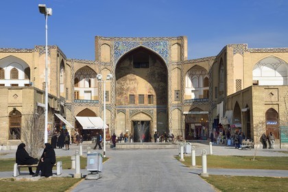 Iran, Isfahan Province, Isfahan, Bazar-e Bozorg (Great Bazaar), a massive covered bazaar which dates back almost 1300 years, main entrance on naghsh-i jahan square also known as Imam Khomeiny square, listed as World heritage by UNESCO