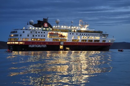 Greenland, central western region, Kangerlussuaq bay, night boarding on MS Fram cruse ship from Hurtigruten