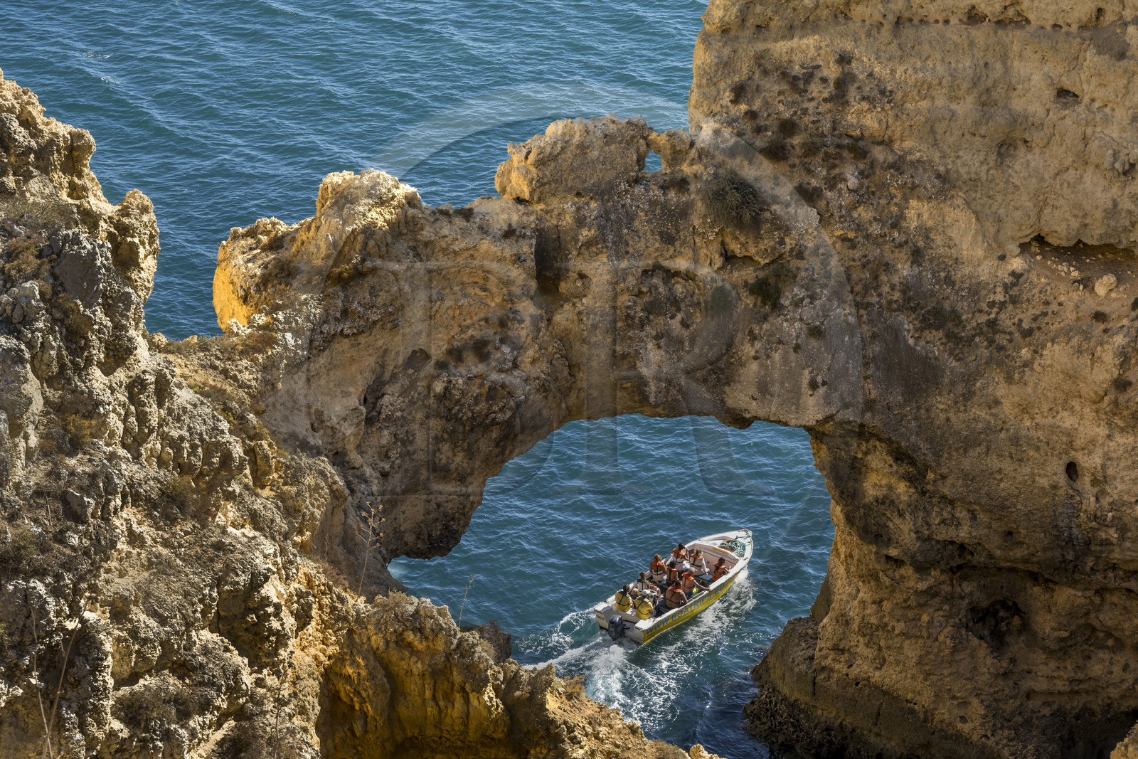 Portugal, Algarve, Lagos, découverte en bateau des grottes dans les falaises escarpées de la Ponta da Piedade