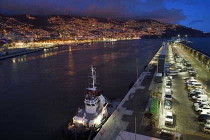 Portugal, Madeira Island, Funchal, the port and the city at nightfall
