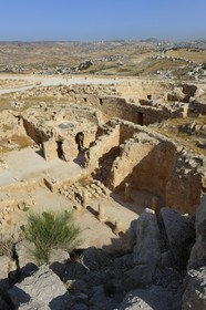 Israel, West Bank, Herodium or Herodion is a volcano-like hill with a truncated cone with a a fortress and palace build by Herod the Great (Herodion National Park), Inside the crater