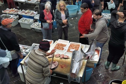 Italie, Sicile, Catane, ville baroque classée au Patrimoine Mondial de l'UNESCO, le marché aux poissons Pescheria de la Piazza Alonzo di Benedetto