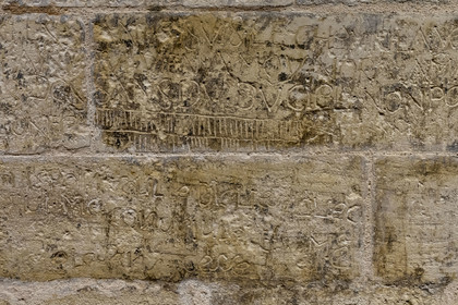 France, Charente Maritime, Saintonge, Marennes Hiers Brouage, Brouage citadel, labelled Les Plus Beaux Villages de France (The Most Beautiful Villages of France), graffiti of prisoners in the old forge which became a prison