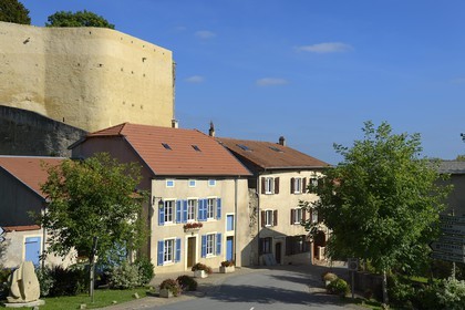 France, Moselle, Rodemack, labelled Les Plus Beaux Villages de France (The Most Beautiful Villages of France), the ramparts of the castle in the background left