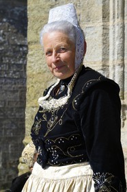 France, Finistere, Locronan, procession of the small Tromenie, breton traditional costume, Annie Louboutin