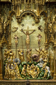 France, Côte-d'Or (21), Dijon, zone classée Patrimoine Mondial de l'UNESCO, Musée des Beaux-Arts dans l'ancien palais des ducs de Bourgogne, les retables de la chartreuse de Champmol, retable de la Crucifixion du XIVe siècle (détail)
