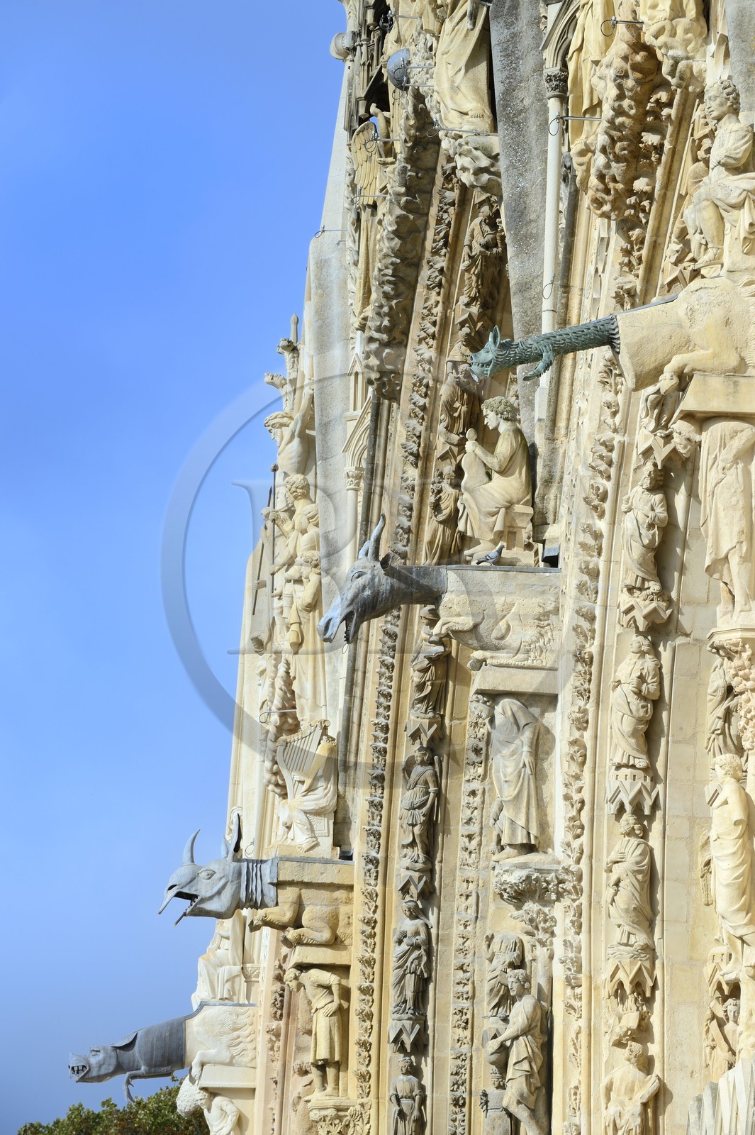 France, Marne, Reims, Notre-Dame de Reims cathedral, listed as World Heritage by UNESCO, western facade gargoyles
