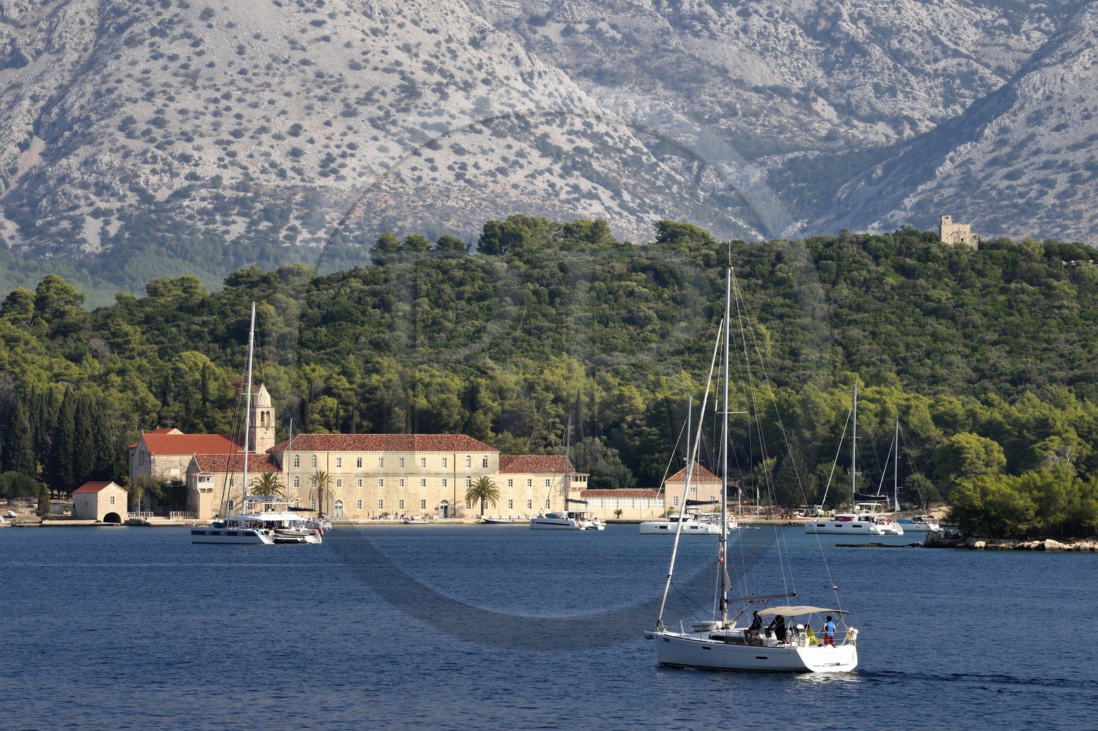 Croatie, Dalmatie, cote dalmate, monastère franciscain sur l'Ile de Badija situé dans la partie orientale du canal de Peljesac en face de l'Ile de Korcula