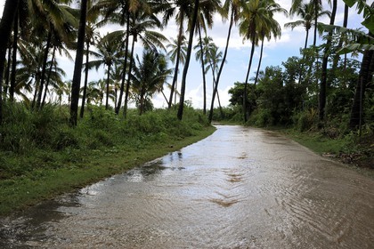France, île de la Réunion, commune de Saint-Paul, le chemin du Tour des Roches, route inondée due aux fortes pluies tropicales