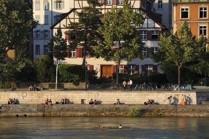 Switzerland, Canton Basel-Stadt, Basel, Little Basel district on the right bank of the river Rhine, swimming in the river