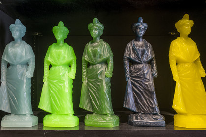 France, Bouches du Rhone, Tarascon, Souleiado boutique, candles featuring Provençal icons like the Virgin or the Arlesian in flashy colors made by the Ciergerie des Prémontrés