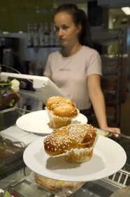 Sweden, Vasterbotten County, Umea, Café Mekka, place frequented regularly by author Stieg Larsson Millenium, cinnamon bun