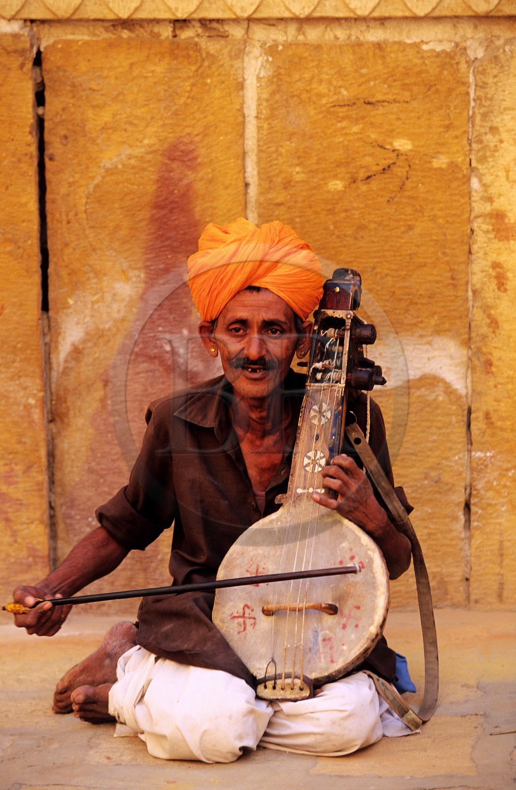 Inde, état du Rajasthan, joueur de cithare de rue