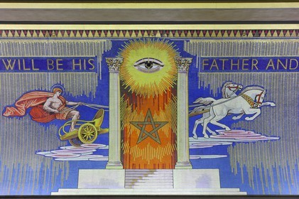United Kingdom, London, United Grand Lodge of England, the Main Temple, mural of Masonic symbols