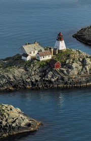 Norway, Nordland County, lighthouse of Moholmen off the Lofoten islands (aerial view)