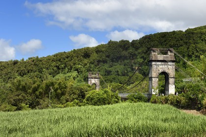 France, Ile de la Reunion, région de la Côte-au-vent, Sainte-Rose, pont suspendu de la rivière de l'Est