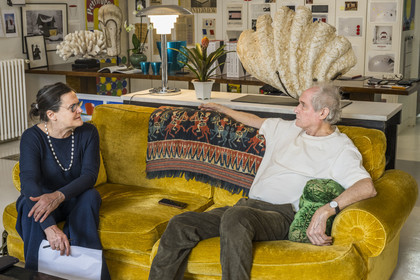 France, Paris, visual artist Jean-Pierre Raynaud in his studio apartment