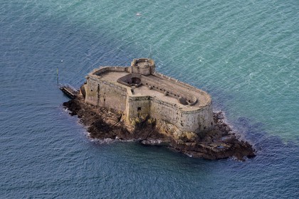 France, Finistere, Morlaix bay, Carantec, the Chateau du Taureau(aerial view)