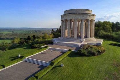 France, Meuse, Lorraine Regional Park, Cotes de Meuse, monument to American soldiers at Montsec commemorating the offensives by U.S. forces on the Saint-Mihiel salient during the First World War (aerial view)