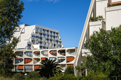 France, Herault, La Grande-Motte, labeled 20th century heritage, Residence Eden (back of the building) by architect Jean Balladur