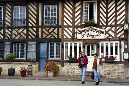 France, Calvados, Pays d'Auge, Beuvron en Auge, labelled Les Plus Beaux Villages de France (The Most Beautiful Villages of France), Cafe du Coiffeur