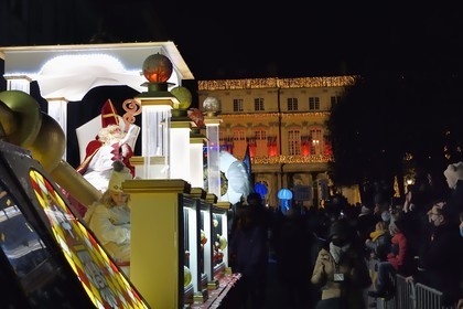 France, Meurthe-et-Moselle, Nancy, place Stanislas, the parade of Saint-Nicolas, the parade float of Saint Nicolas