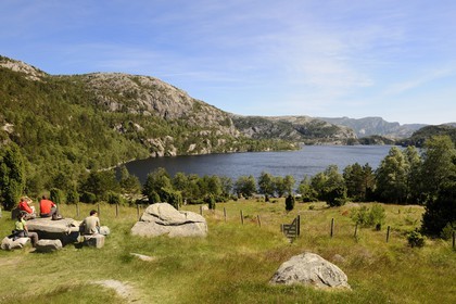 Norway, Rogaland County, around Lysefjord, small lake on the hiking trail leading to Preikestolen Rock