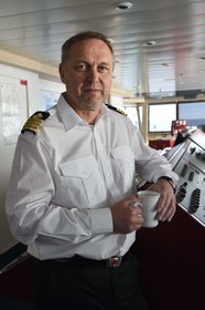 Groenland, cote Nord-Ouest, Baffin Bay, le capitaine Raymond Martinsen du bateau de croisière MS Fram de la compagnie Hurtigruten