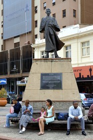 South Africa, Gauteng Province, Johannesburg, CBD (Central Business District), Gandhi Square, Mahatma Gandhi's statue as a young lawyer