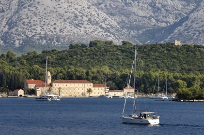 Croatia, Dalmatia, Dalmatian coast, Franciscan monastery on the Island of Badija located in the eastern part of the Peljesac canal in front of the Island of Korcula