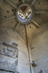 France, Nièvre, Nevers, Saint Cyr et Sainte Julitte cathedral, inside of the tour Bohier, storage of the original statues after their replacement by copies on the exterior facades to preserve them