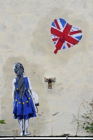 France, Bas-Rhin (67), Strasbourg, quartier européen, mur non loin du Parlement européen, graffiti illustrant le Brexit par seiLeise ( Tim Ossege)