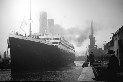 United Kingdom, Northern Ireland, Cultra near Belfast, Ulster Folk and Transport Museum photo collection, image of the RMS Titanic leaving Southampton April 10, 1912